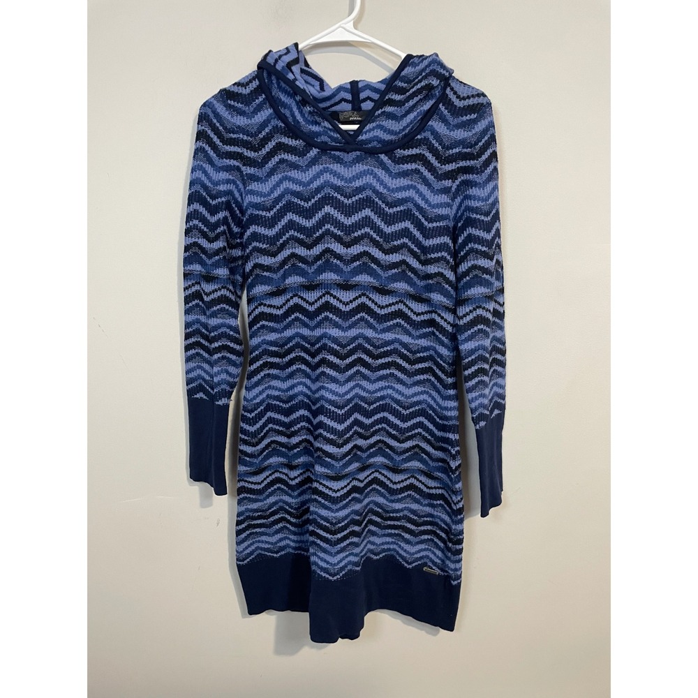 Prana‎ Meryl Hooded Chevron Knit Sweater Dress in Blue Size Small Outdoor Hiking